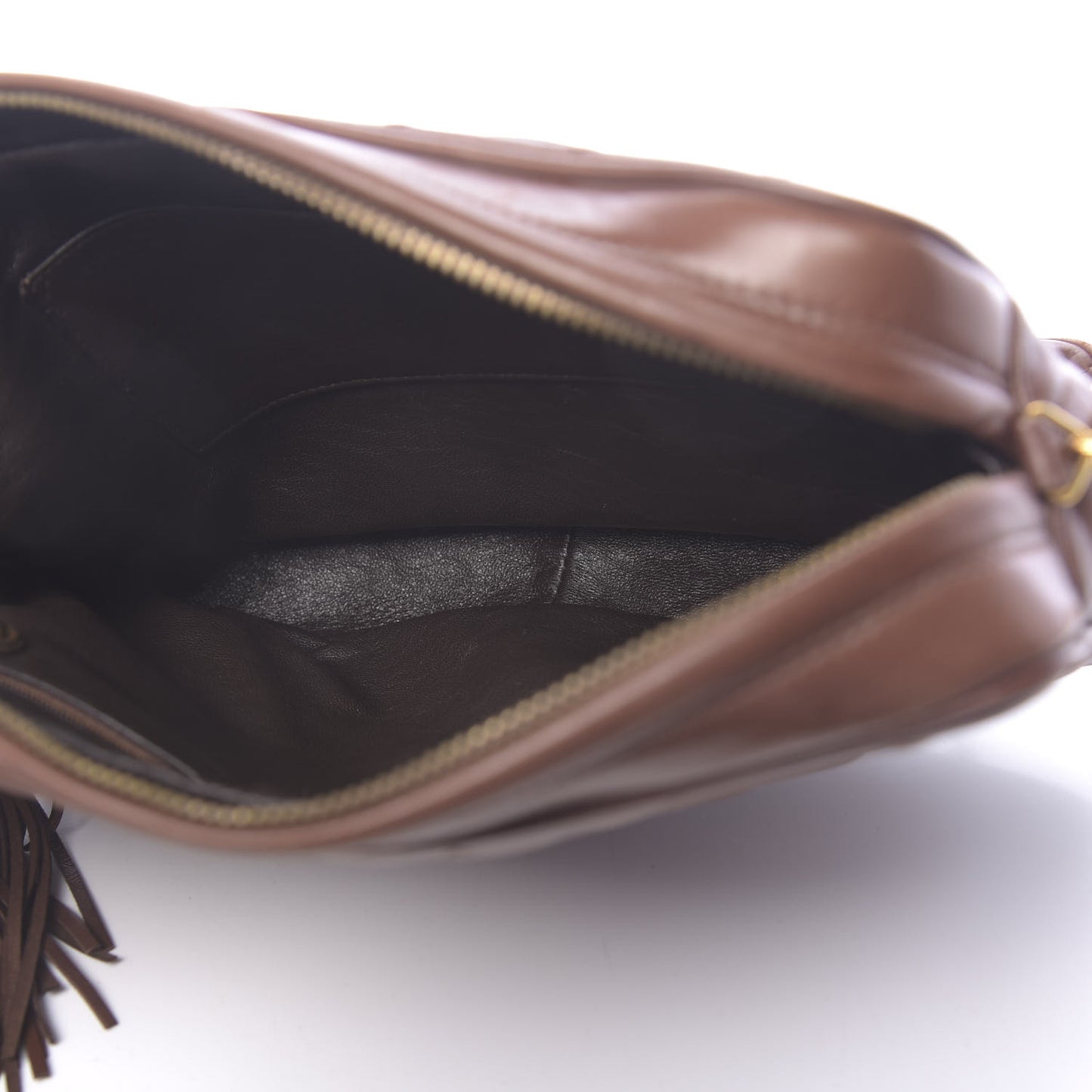 Lambskin Quilted CC Tassel Camera Case Brown