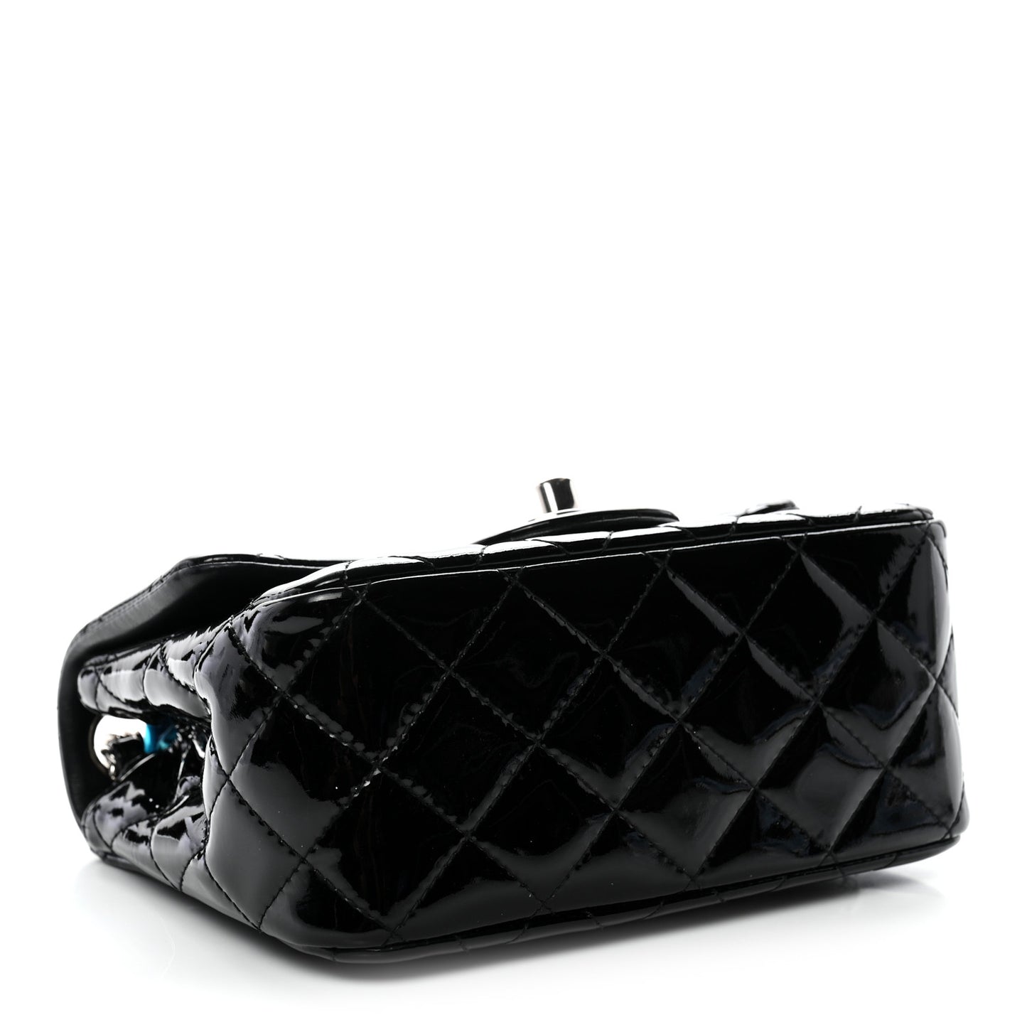 Patent Calfskin Quilted Mini Square Flap Black
