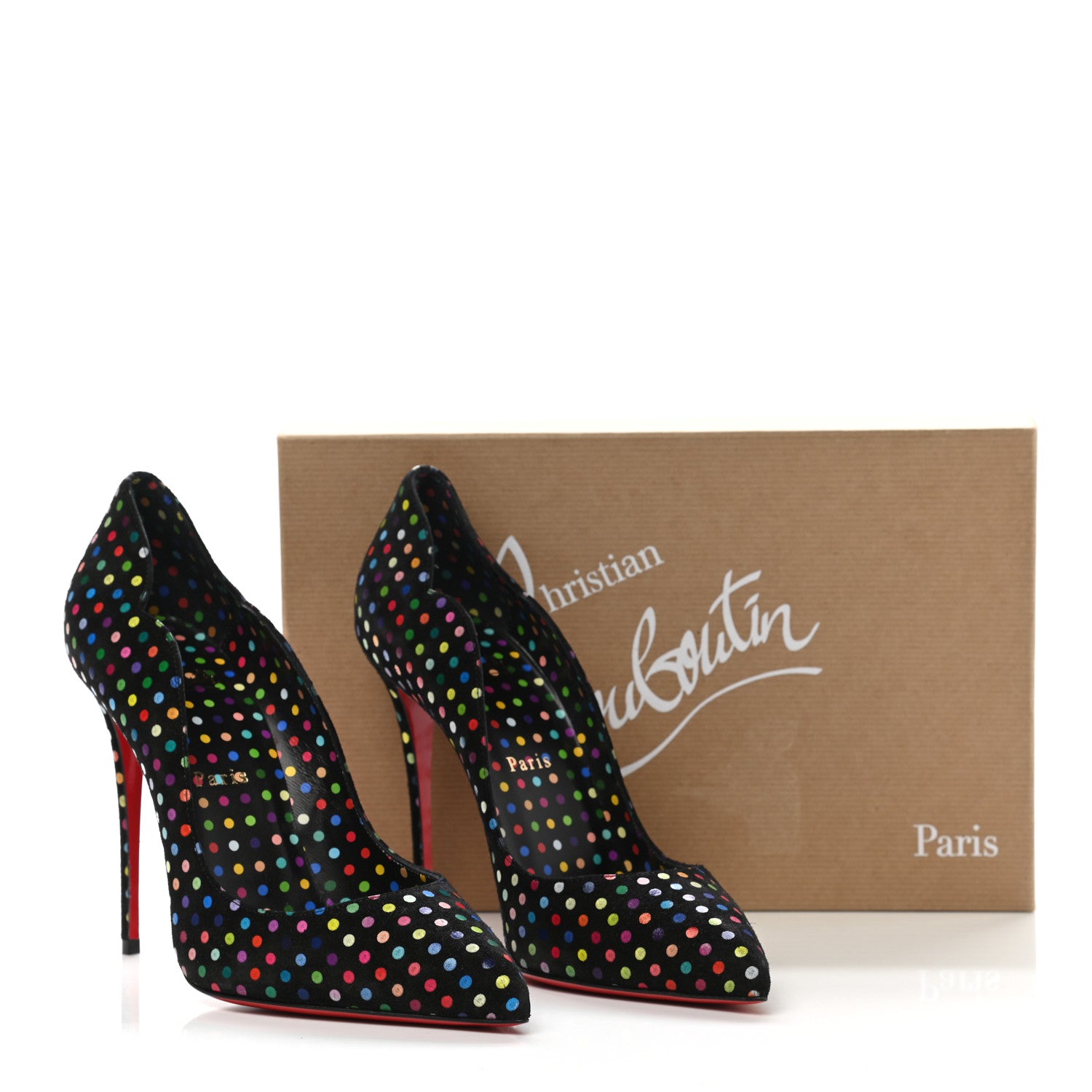 Christian Louboutin Suede Polka Dot Hot Chick 100 Pumps 40 Black Multicolor 8 of 8