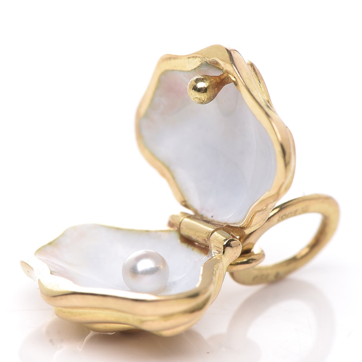 Tiffany 18K Yellow Gold Akoya Pearl Enamel Oyster Charm 3 of 3