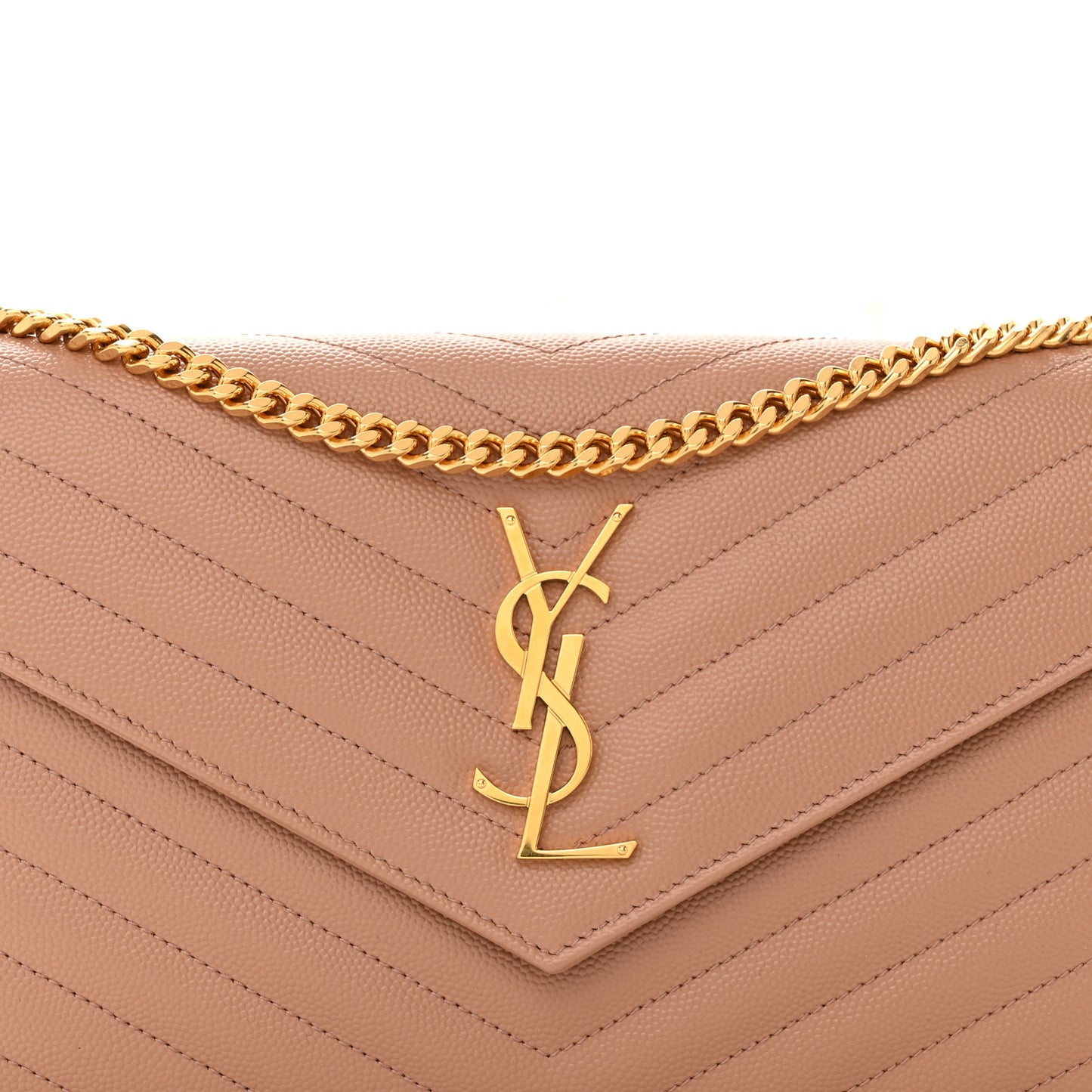 Grain De Poudre Matelasse Chevron Monogram Chain Wallet Vintage Peach