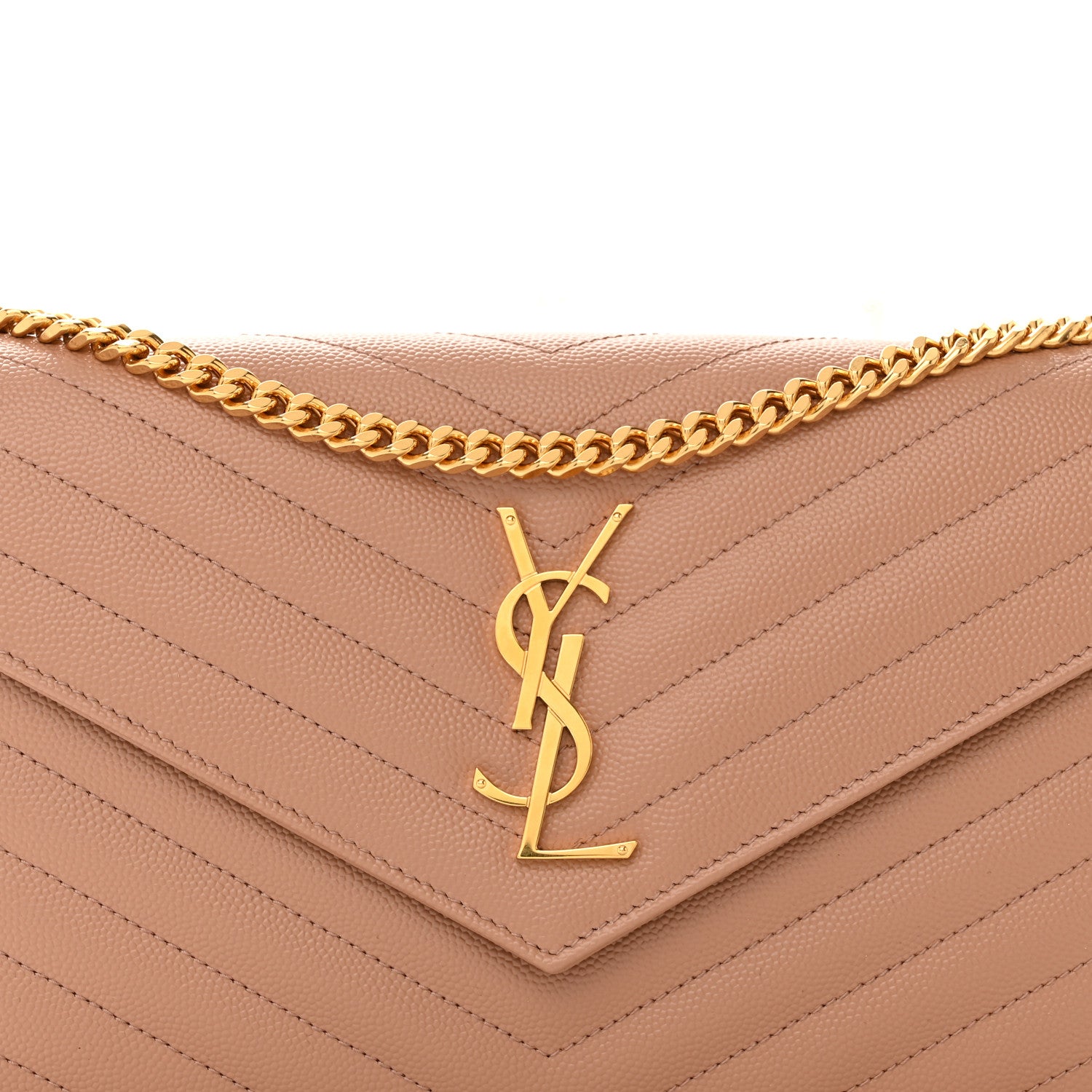 Saint Laurent Grain De Poudre Matelasse Chevron Monogram Chain Wallet Vintage Peach 8 of 11