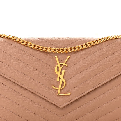 Saint Laurent Grain De Poudre Matelasse Chevron Monogram Chain Wallet Vintage Peach 8 of 11