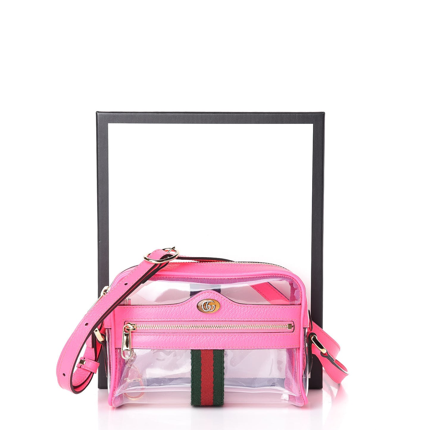 Vinyl Web Mini Ophidia Transparent Shoulder Bag Fluorescent Fuchsia