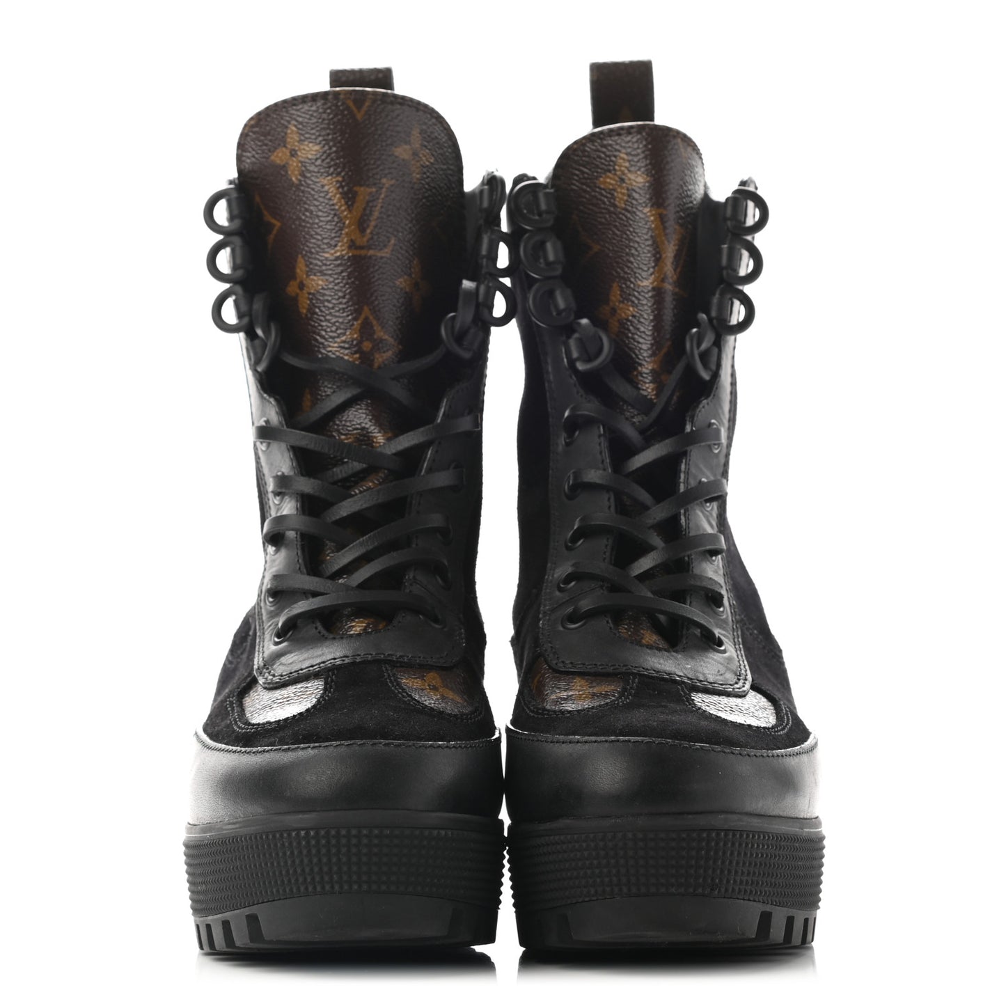 Suede Calfskin Monogram Laureate Platform Desert Boots 38.5 Black