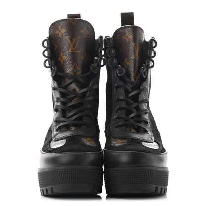 Louis Vuitton Suede Calfskin Monogram Laureate Platform Desert Boots 38.5 Black 2 of 13