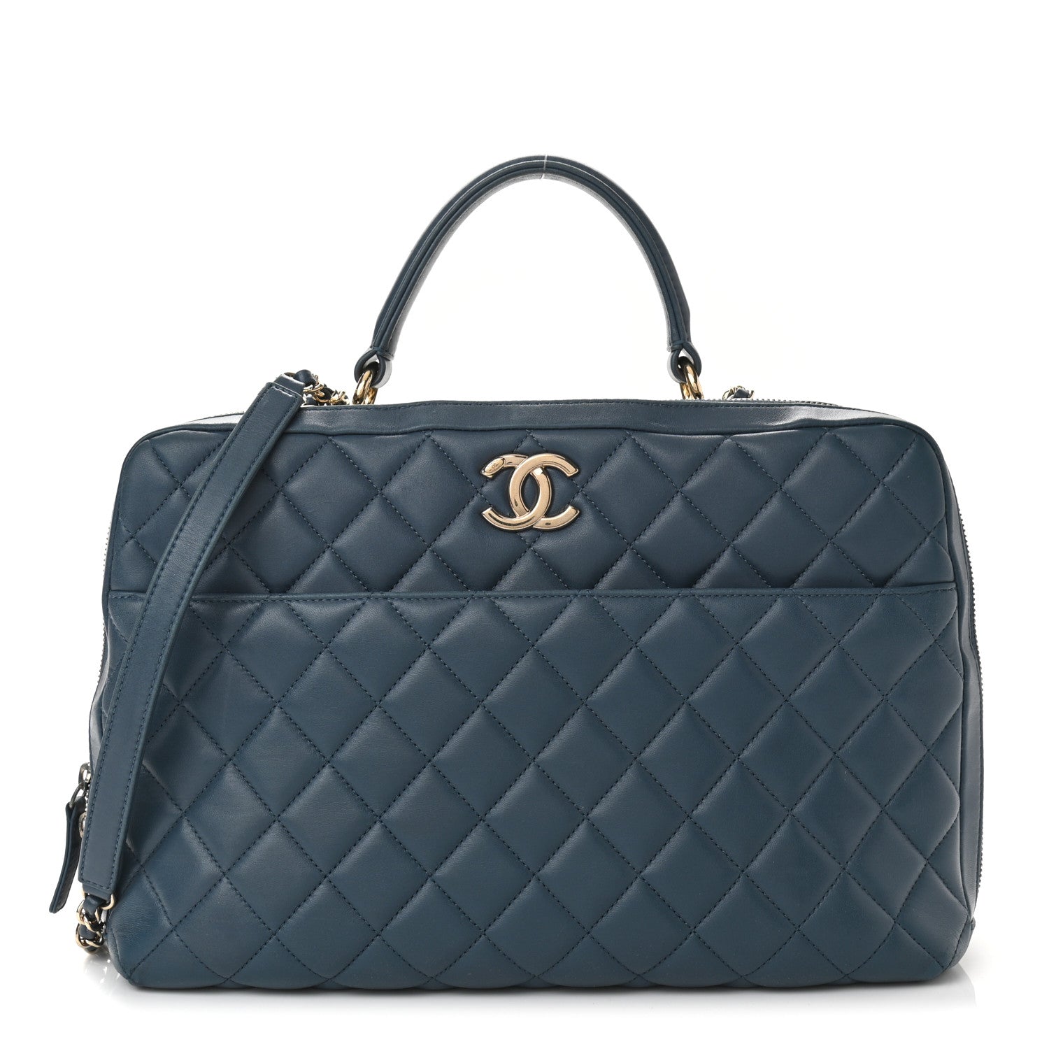 Chanel Lambskin Quilted Large Trendy CC Bowling Bag Blue 1 of 16