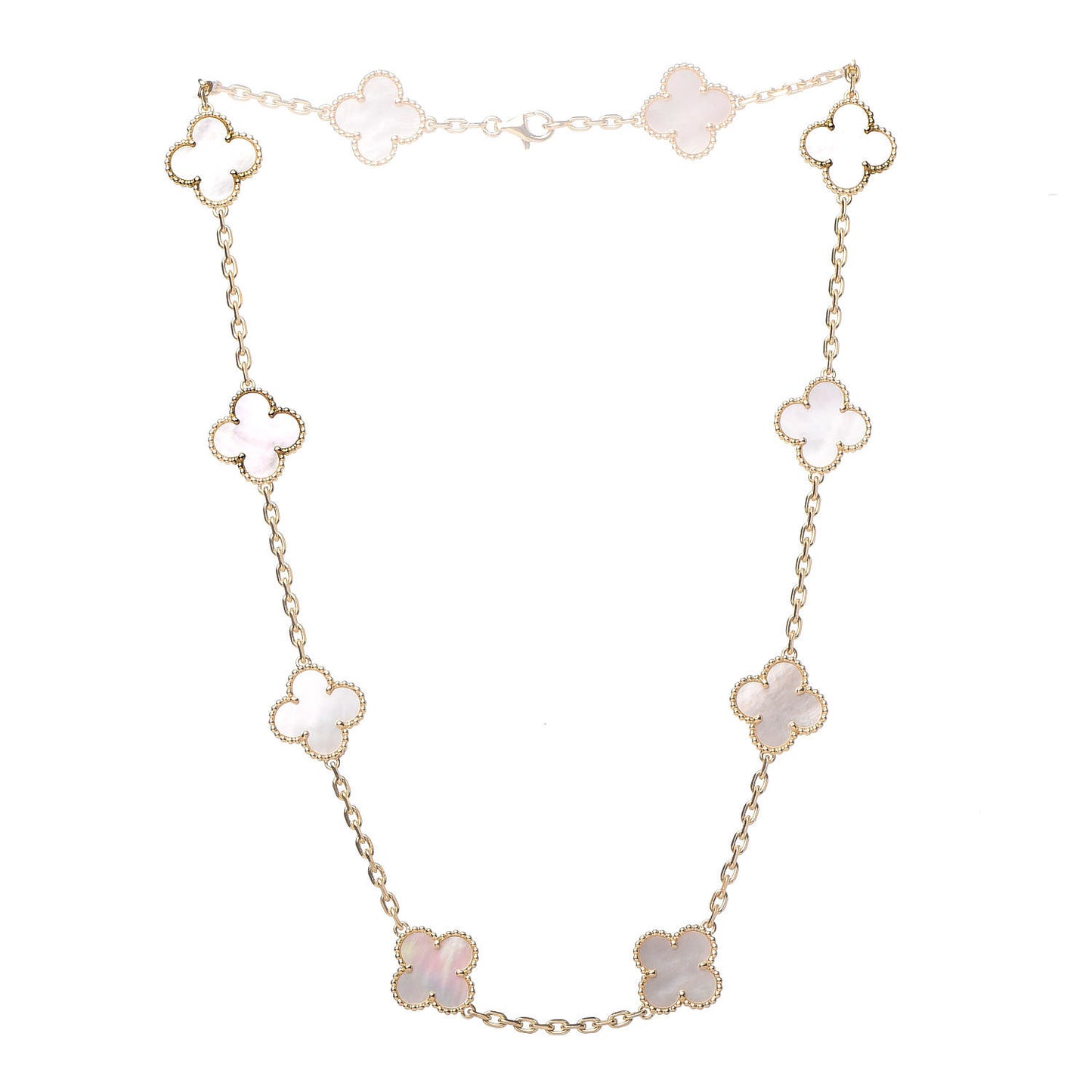 18K Yellow Gold Mother of Pearl 10 Motifs Vintage Alhambra Necklace