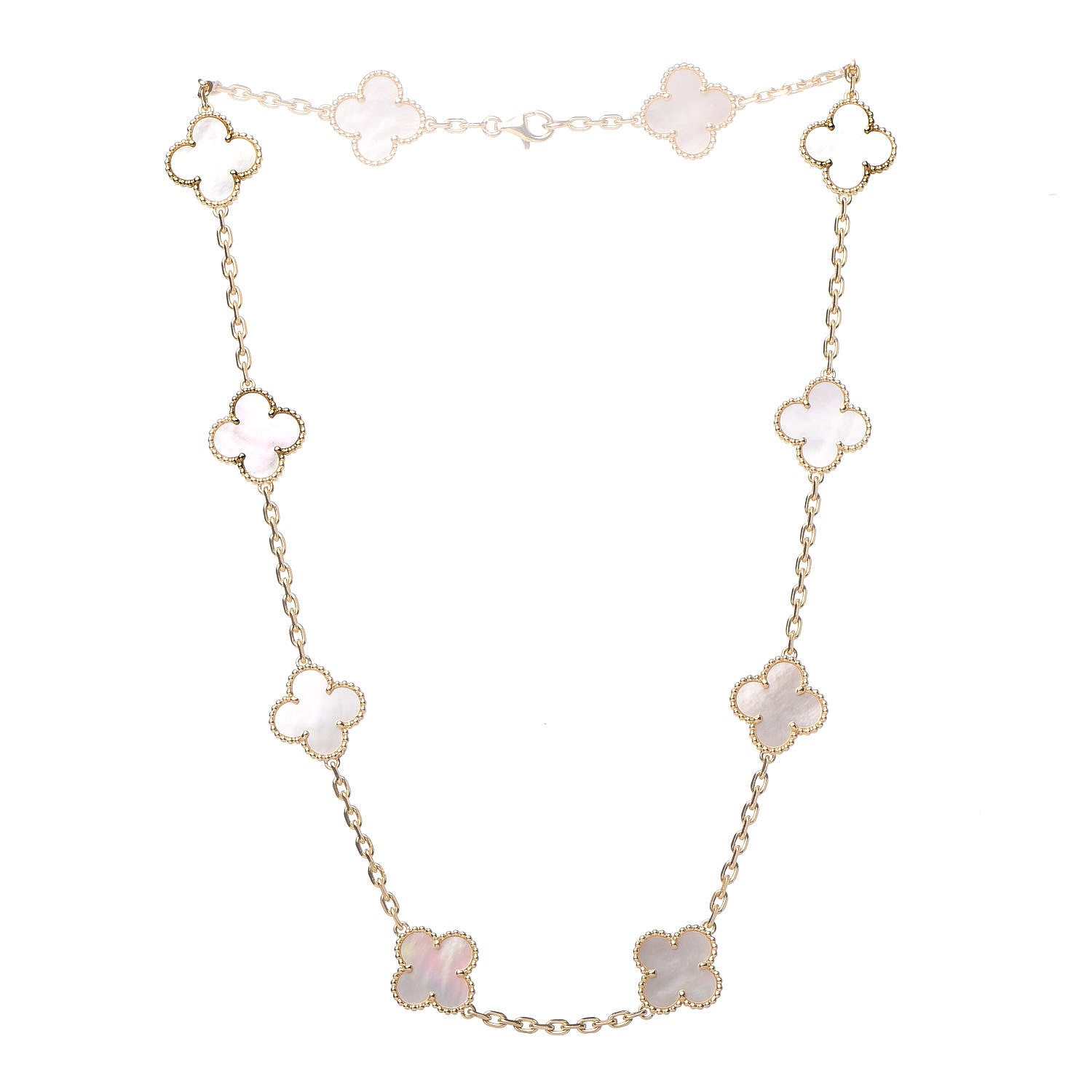 Van Cleef & Arpels 18K Yellow Gold Mother of Pearl 10 Motifs Vintage Alhambra Necklace 3 of 8