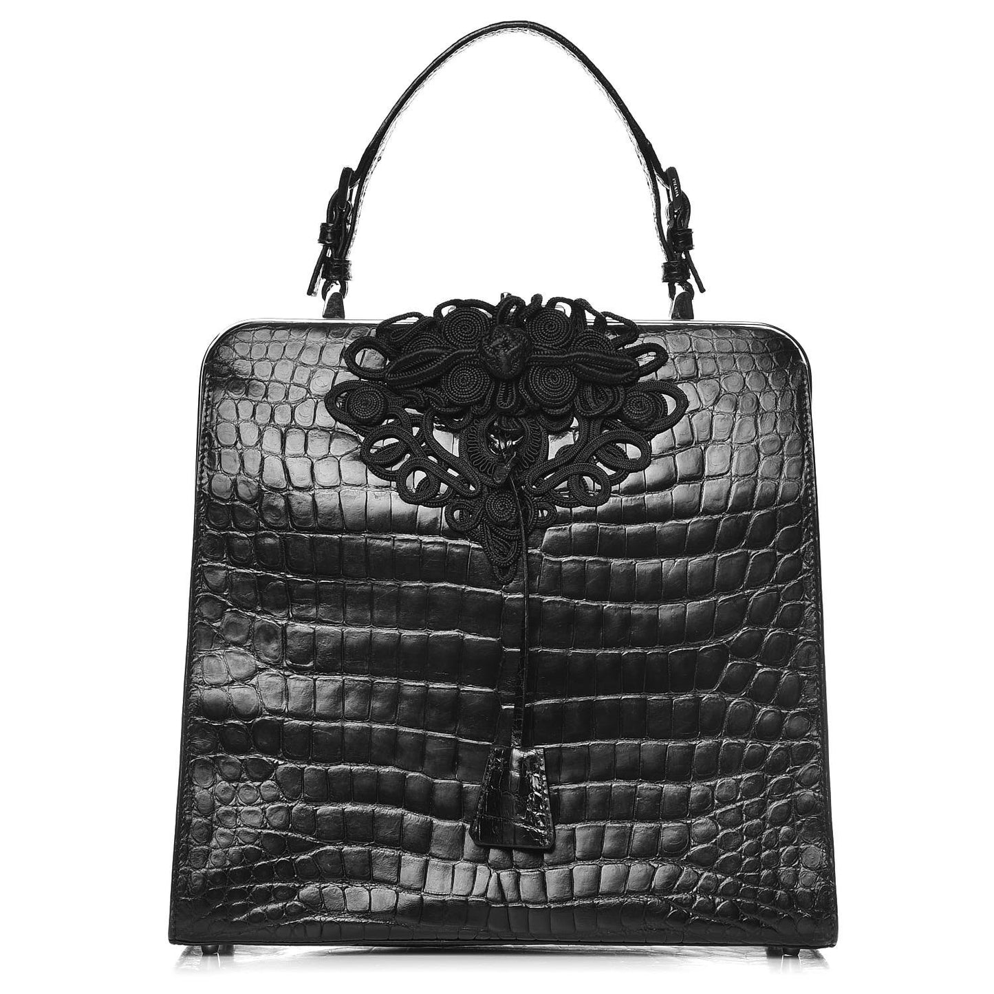 Shiny Crocodile Framed Bag Black