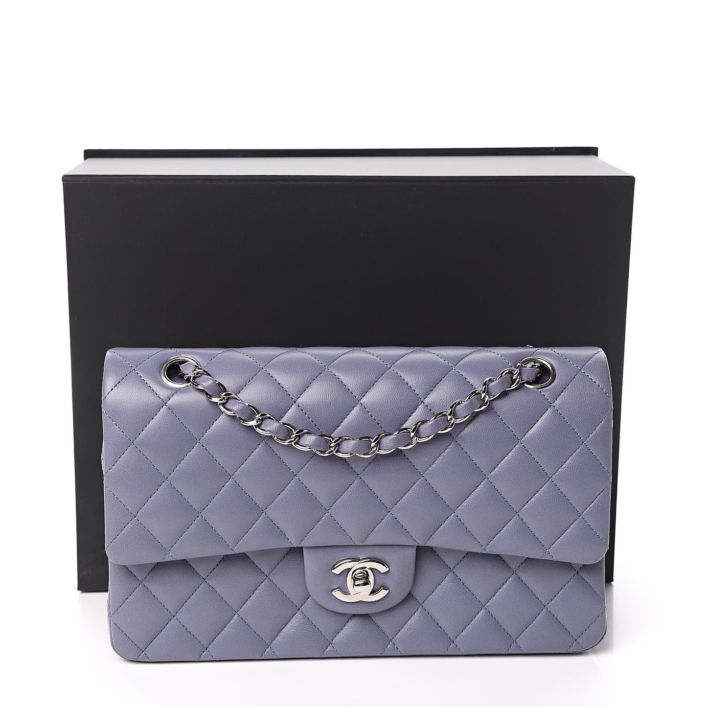 Lambskin Quilted Medium Double Flap Light Purple