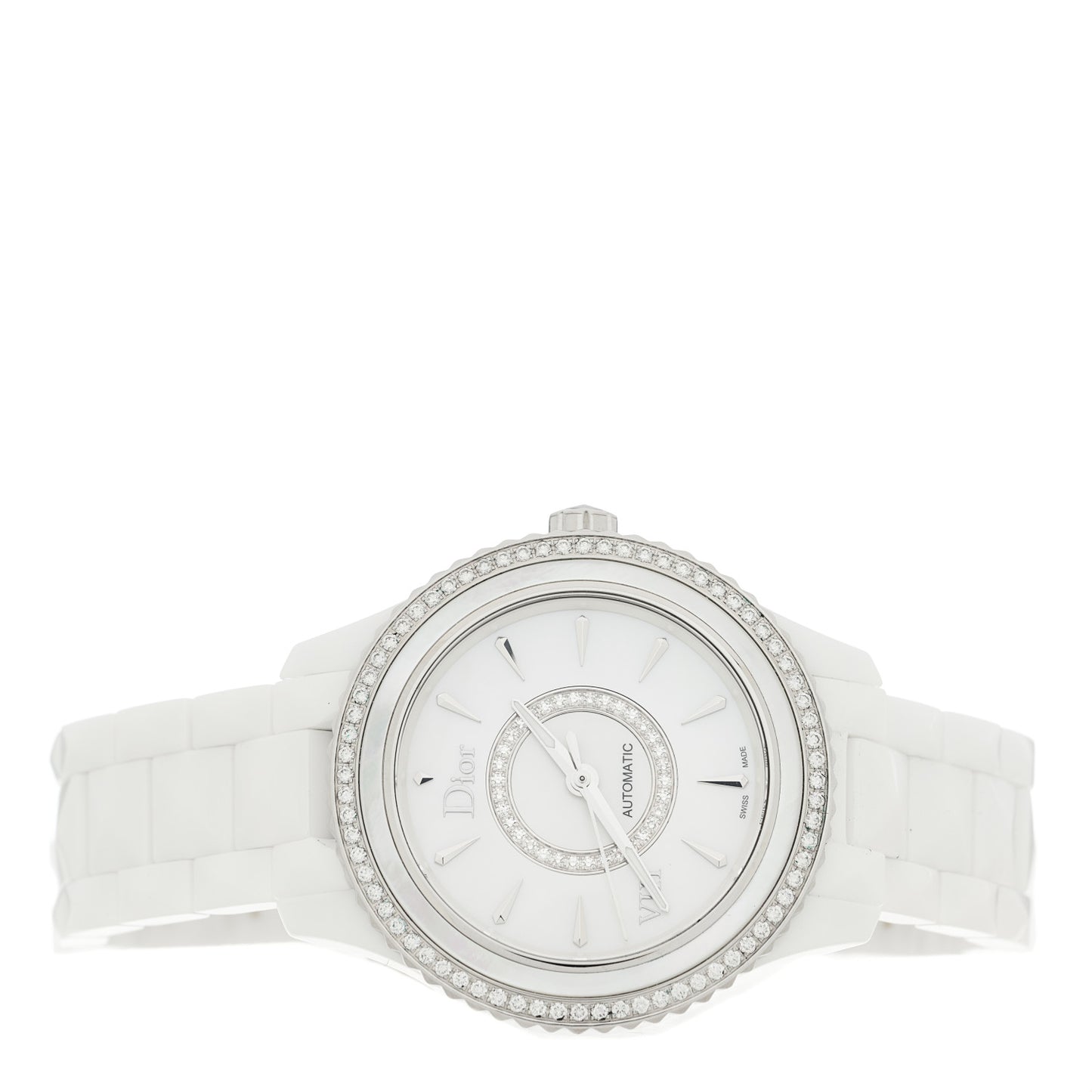 Stainless Steel Ceramic Diamond Bezel Mother of Pearl 38mm Dior VIII Automatic Watch White