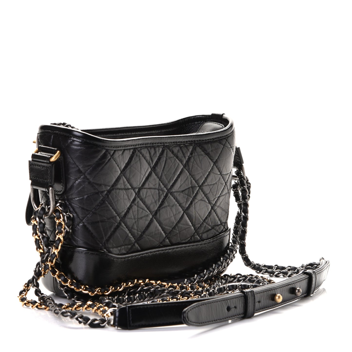 Aged Calfskin Quilted Small Gabrielle Hobo Black