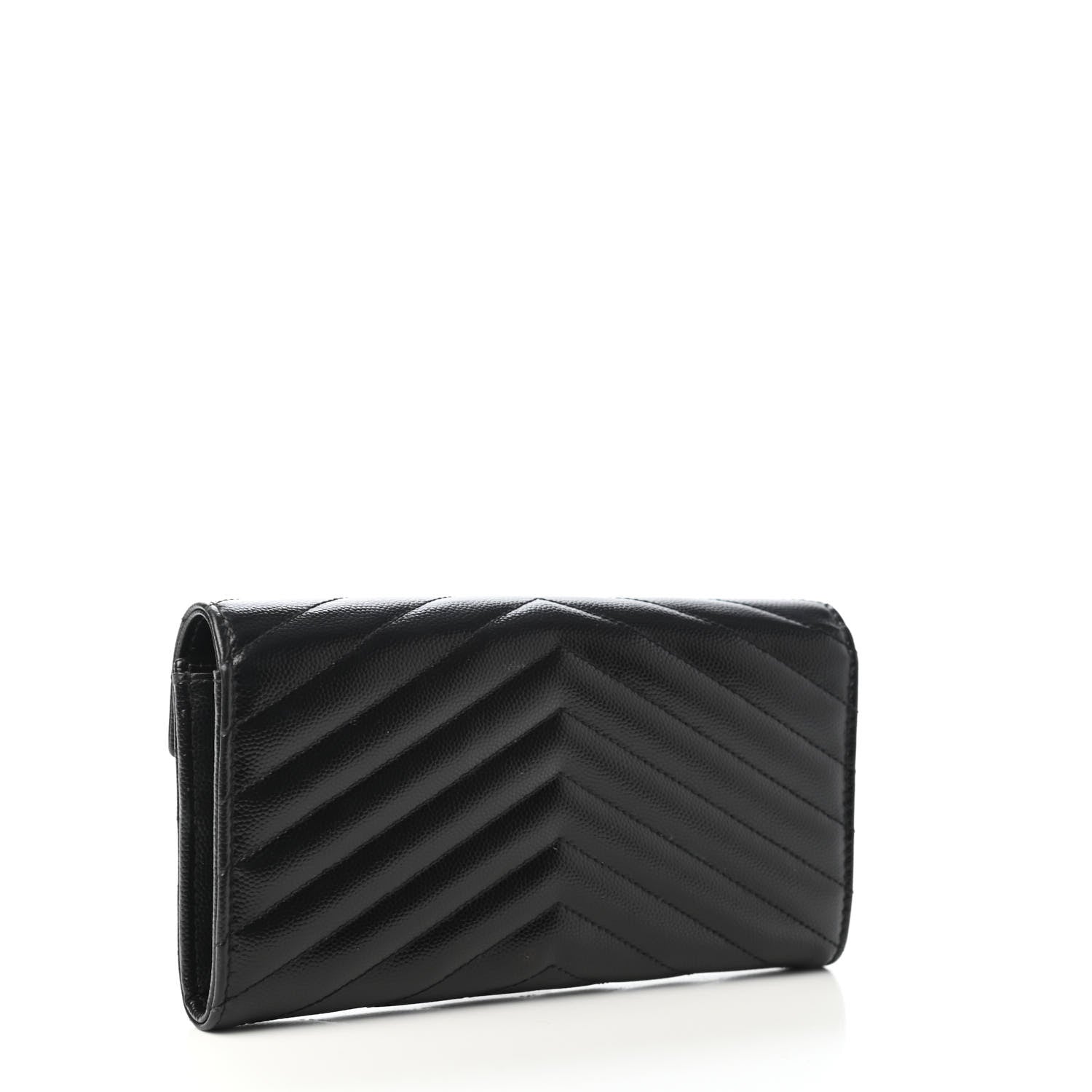 Saint Laurent Grain De Poudre Matelasse Chevron Monogram Flap Wallet Black 2 of 4