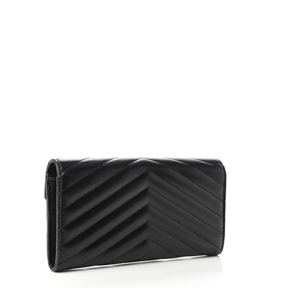 Saint Laurent Grain De Poudre Matelasse Chevron Monogram Flap Wallet Black 2 of 4
