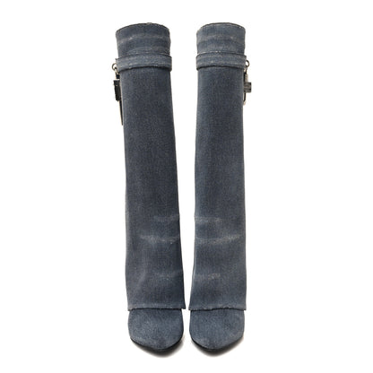 Givenchy Washed Denim Shark Lock Pant Boots 39 Black 2 of 8