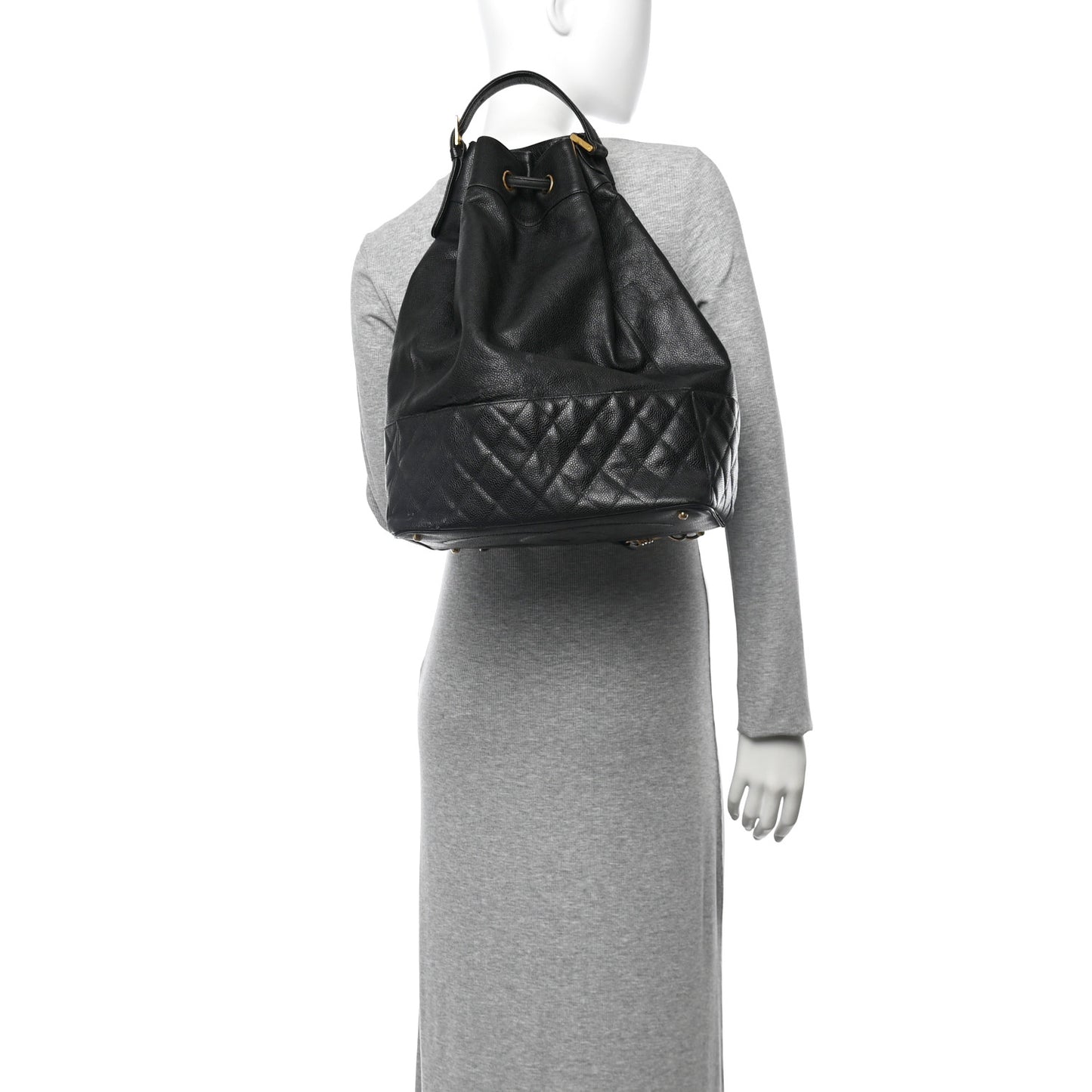 Caviar Quilted Drawstring Backpack Black