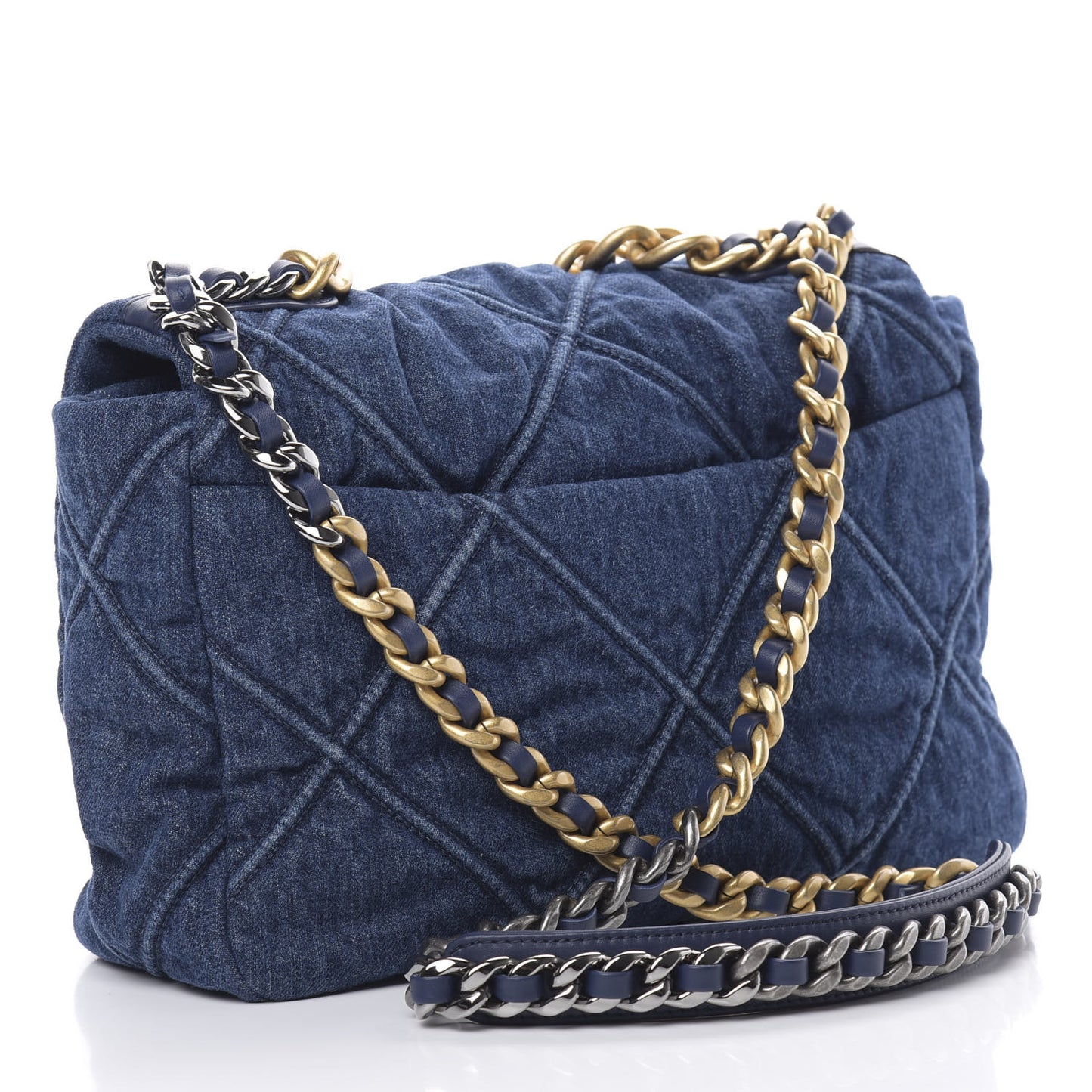 Denim Quilted Large 19 Flap Blue