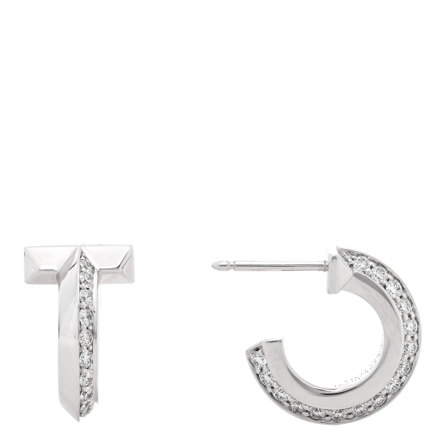 18K White Gold Diamond T1 Hoop Earrings
