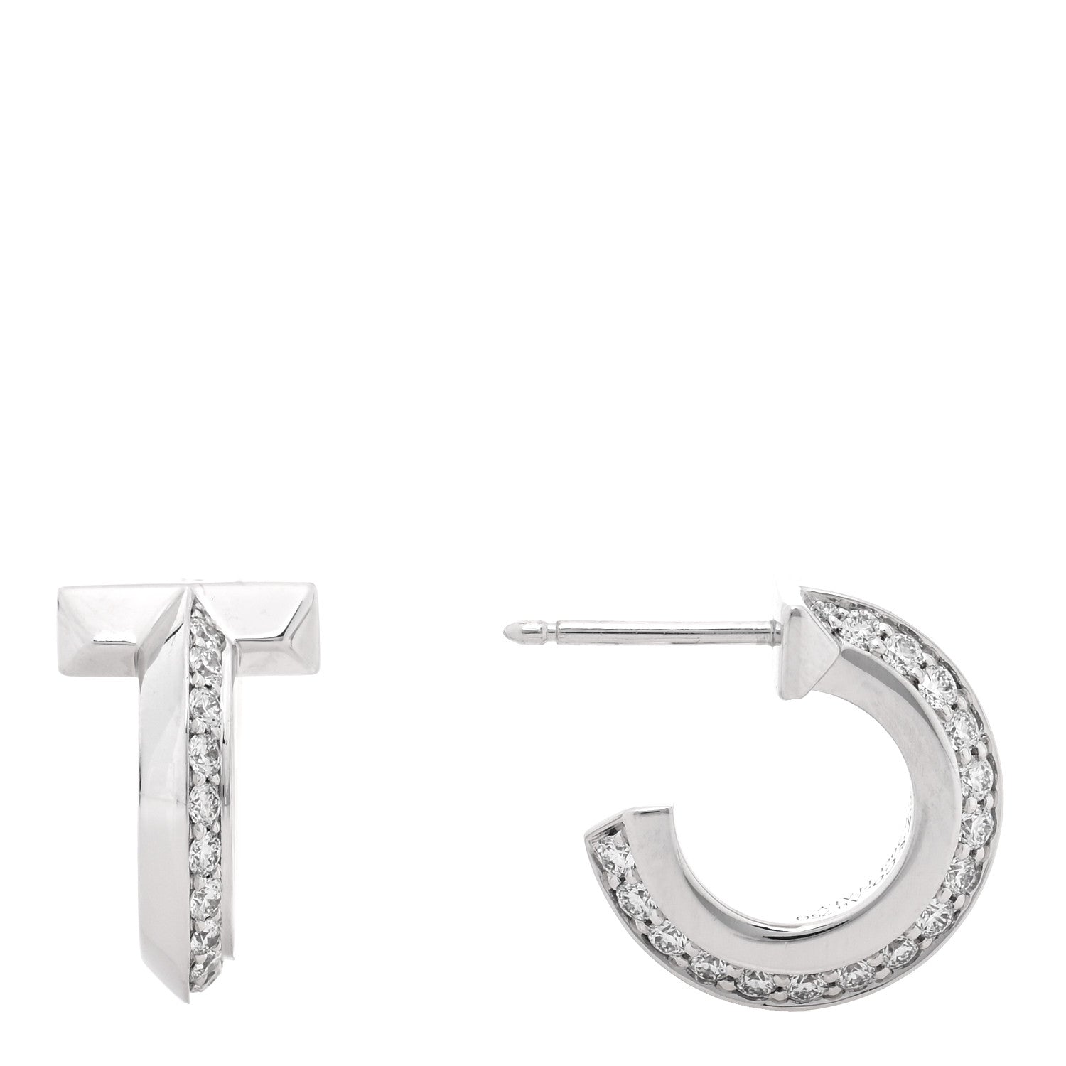 Tiffany 18K White Gold Diamond T1 Hoop Earrings 1 of 4