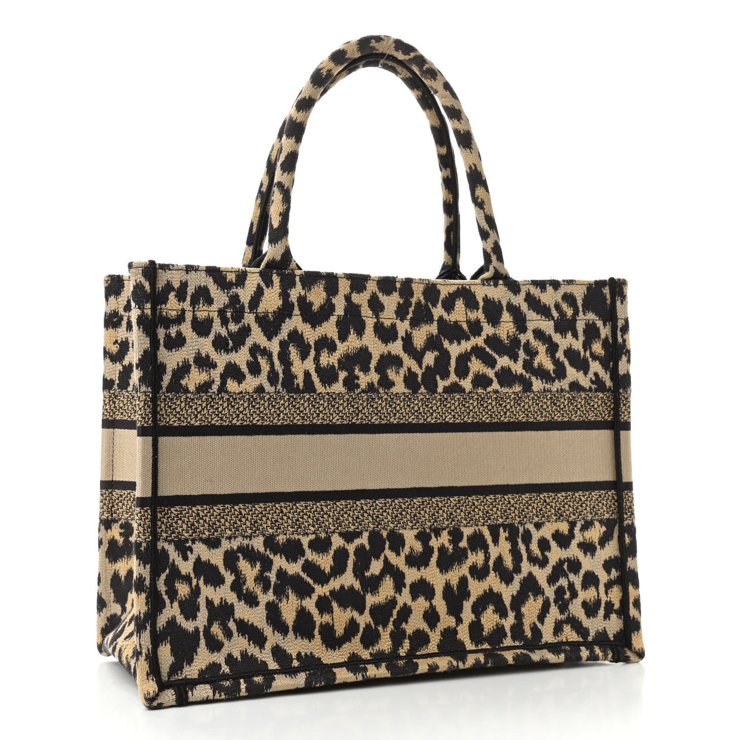 Canvas Mizza Embroidered Medium Leopard Book Tote Beige