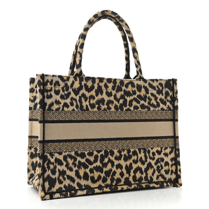 Christian Dior Canvas Mizza Embroidered Medium Leopard Book Tote Beige 3 of 14