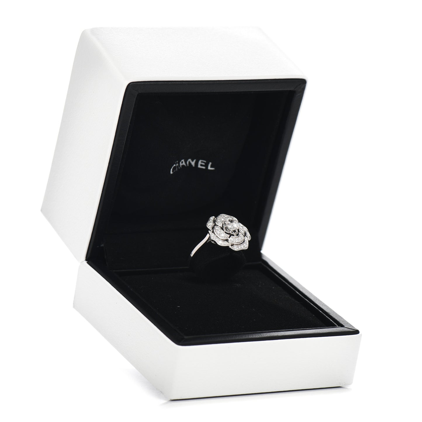 18K White Gold Diamond Small Bouton de Camelia Ring 47 4