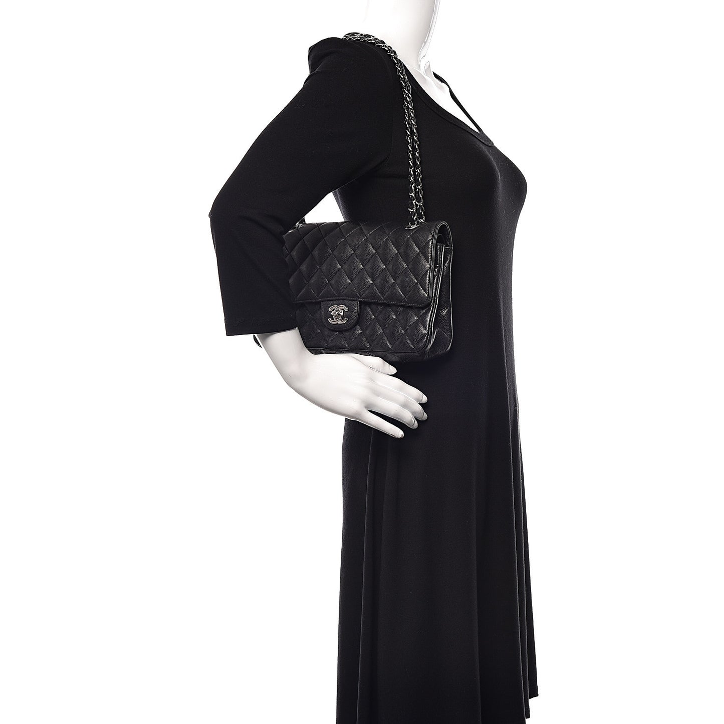 Caviar Quilted Medium Double Flap Black