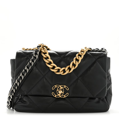 Chanel Shiny Goatskin Quilted Large Chanel 19 Flap Black 1 of 13