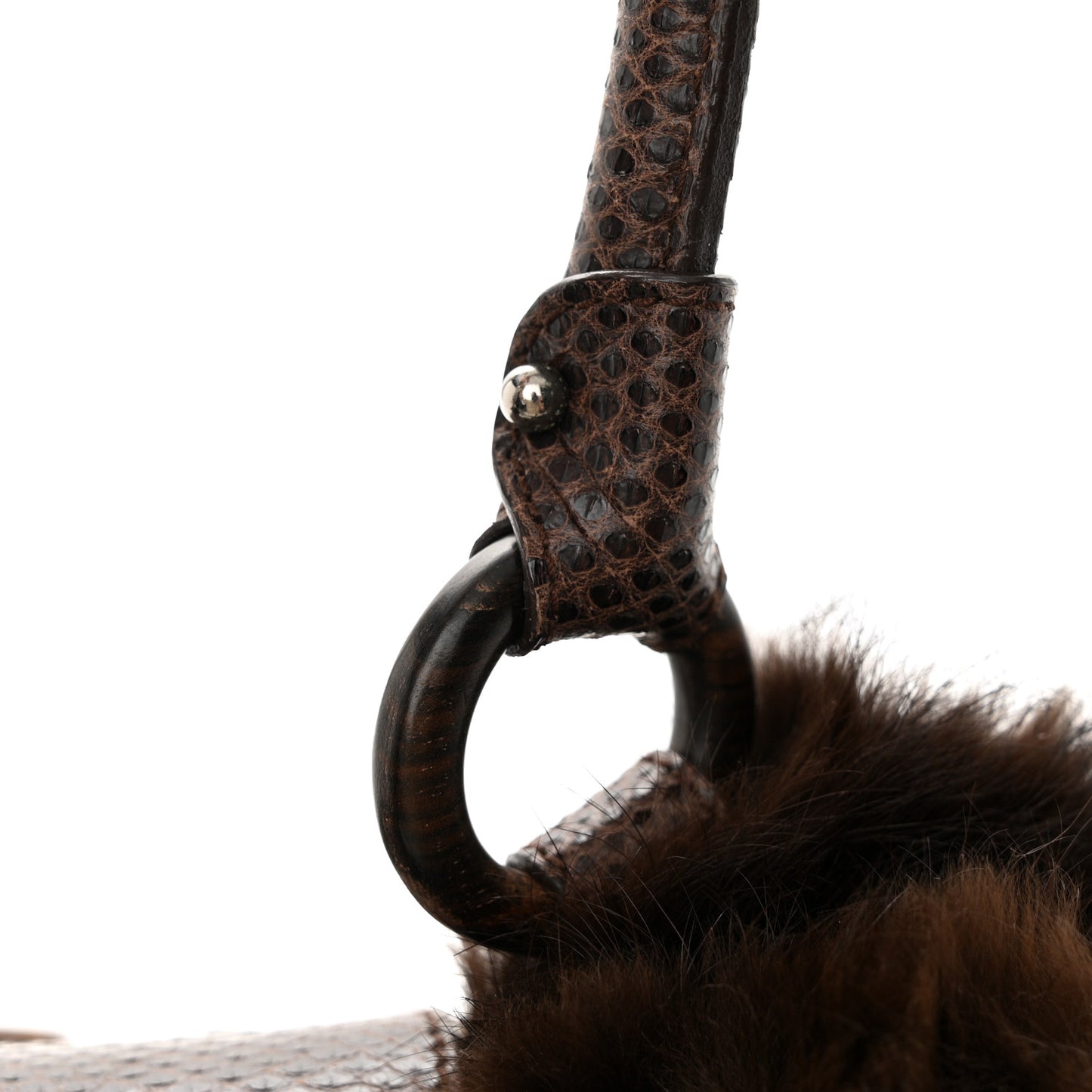 Wood Beaded Lizard Mink Gancini Satchel Brown