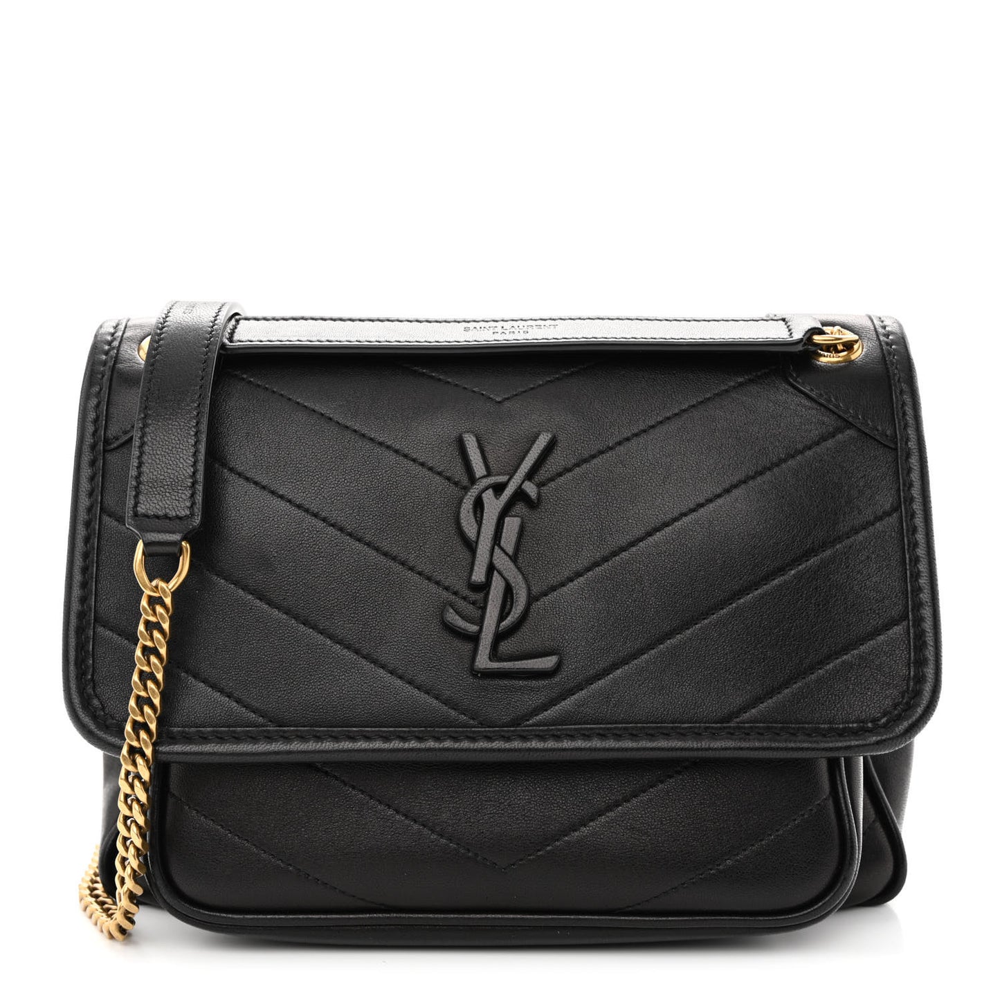 Lambskin Matelasse Monogram Baby Niki Chain Satchel Black