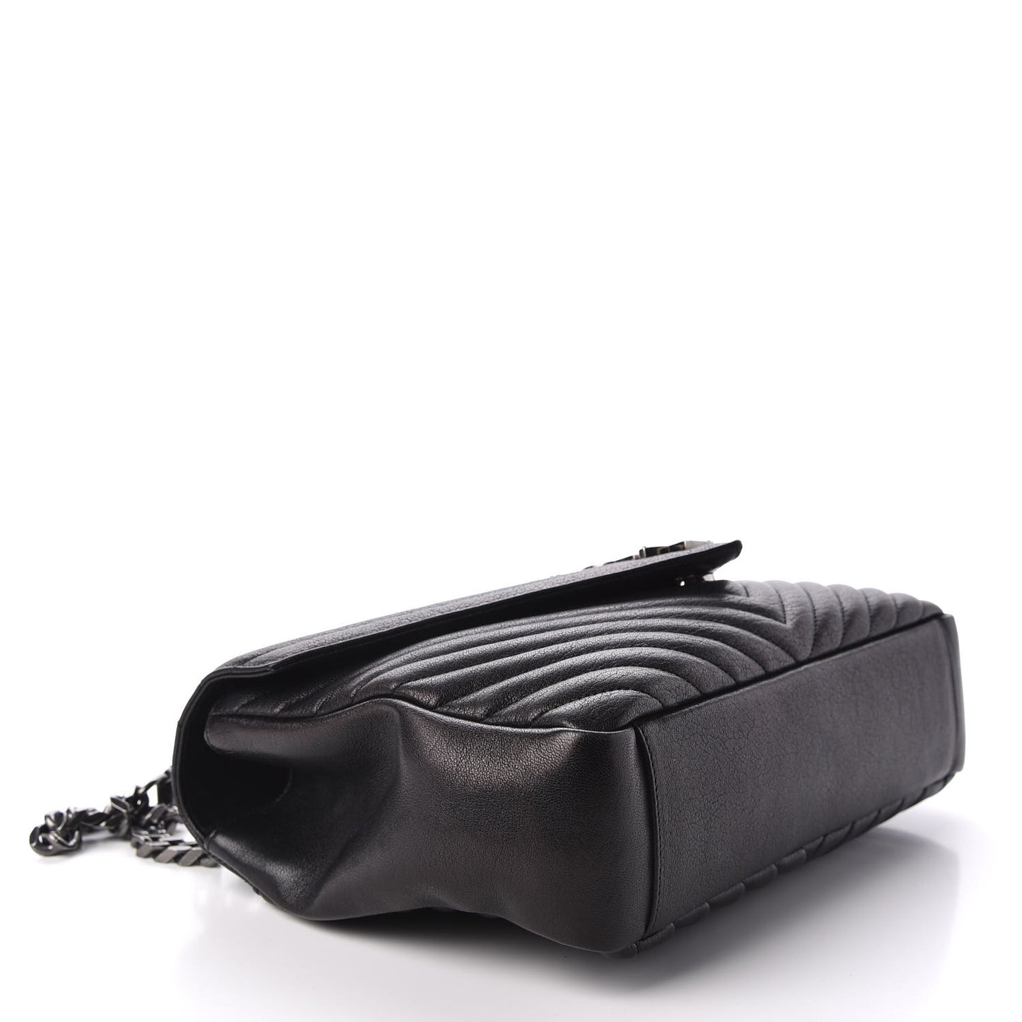 Sheepskin Matelasse Chevron Monogram Monochrome Large College Satchel Black