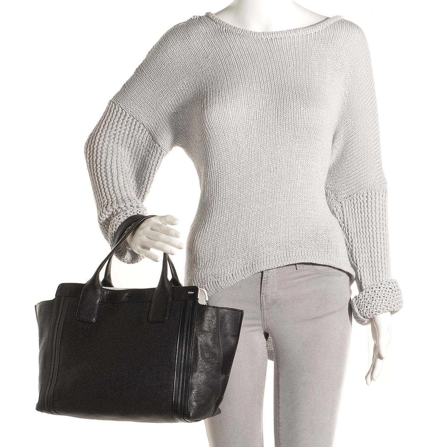 Calfskin Small Alison East West Tote Black White
