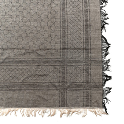 Gucci Wool Silk GG Monogram Diamante Plaid Surviee Shawl Beige Dark Brown 3 of 3
