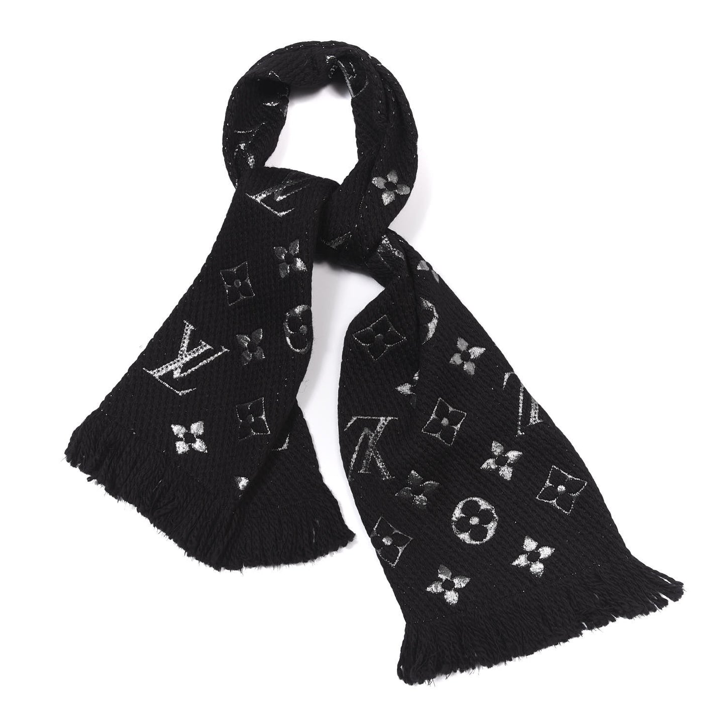 Wool Silk Logomania Shine Scarf Black