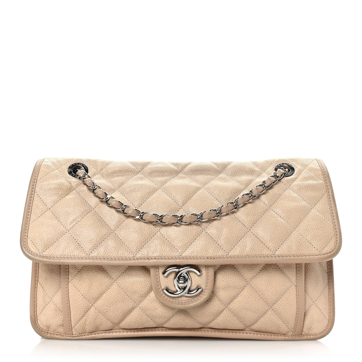 Caviar Quilted Large French Riviera Flap Beige