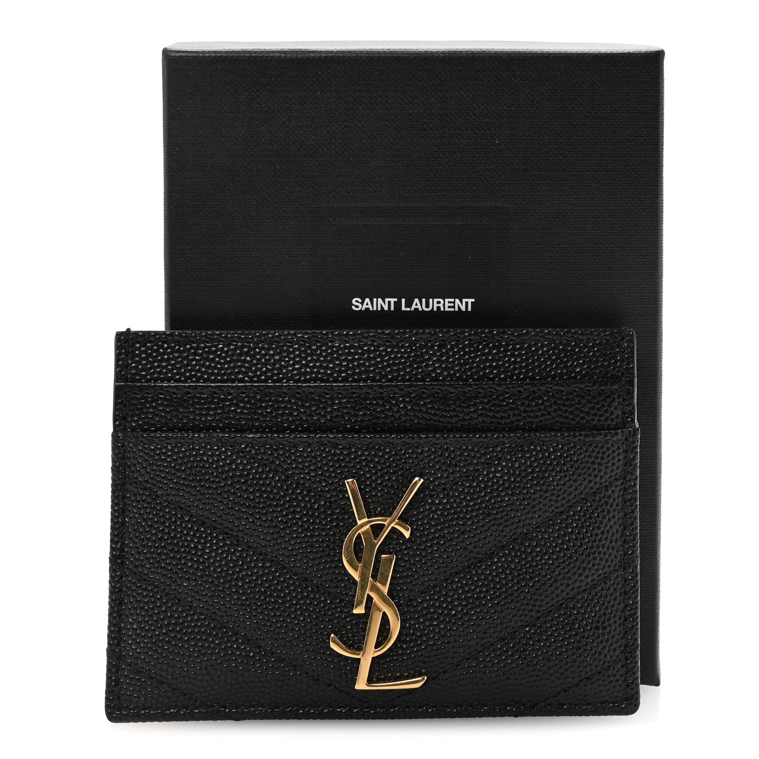 Saint Laurent Grain De Poudre Matelasse Chevron Monogram Credit Card Case Black 8 of 8