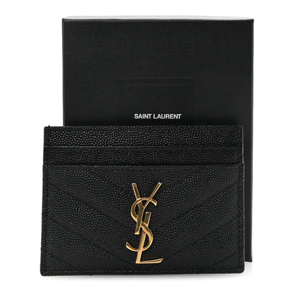 Saint Laurent Grain De Poudre Matelasse Chevron Monogram Credit Card Case Black 8 of 8