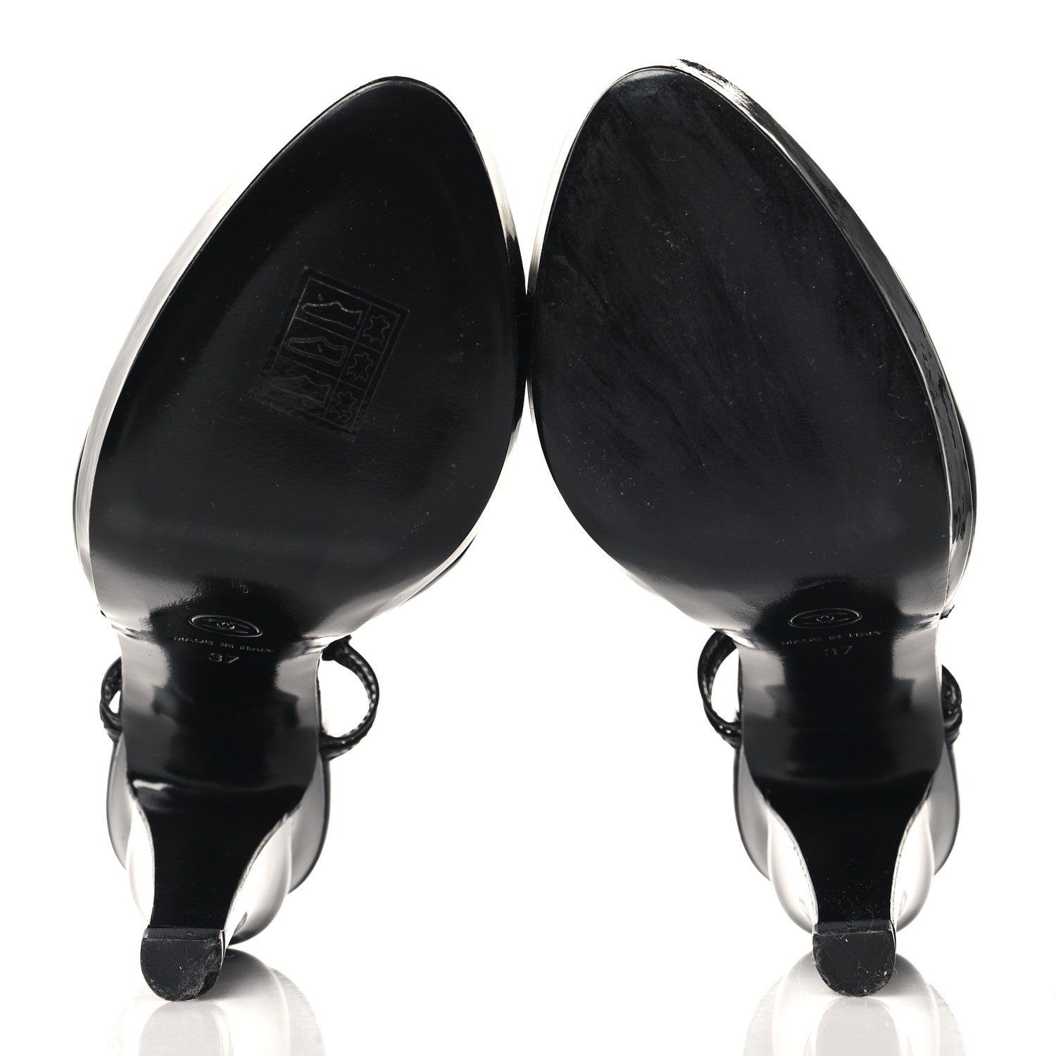 Chanel Patent Cap Toe Slingback Pumps 37 Black White 5 of 8