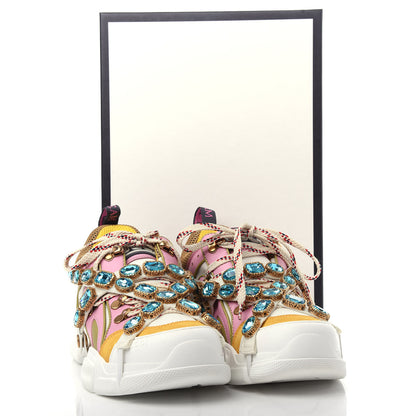 Gucci X SEGA Nylon Calfskin Suede Removable Crystals Flashtrek Sneakers 38.5 Great White Crop Soft Pink 11 of 11