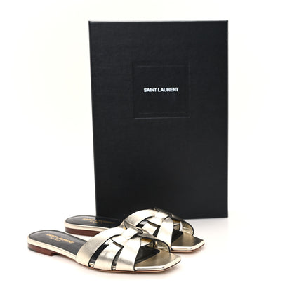 Saint Laurent Metallic Calfskin Nu Pied 05 Slide Sandals 35 Platino 10 of 10