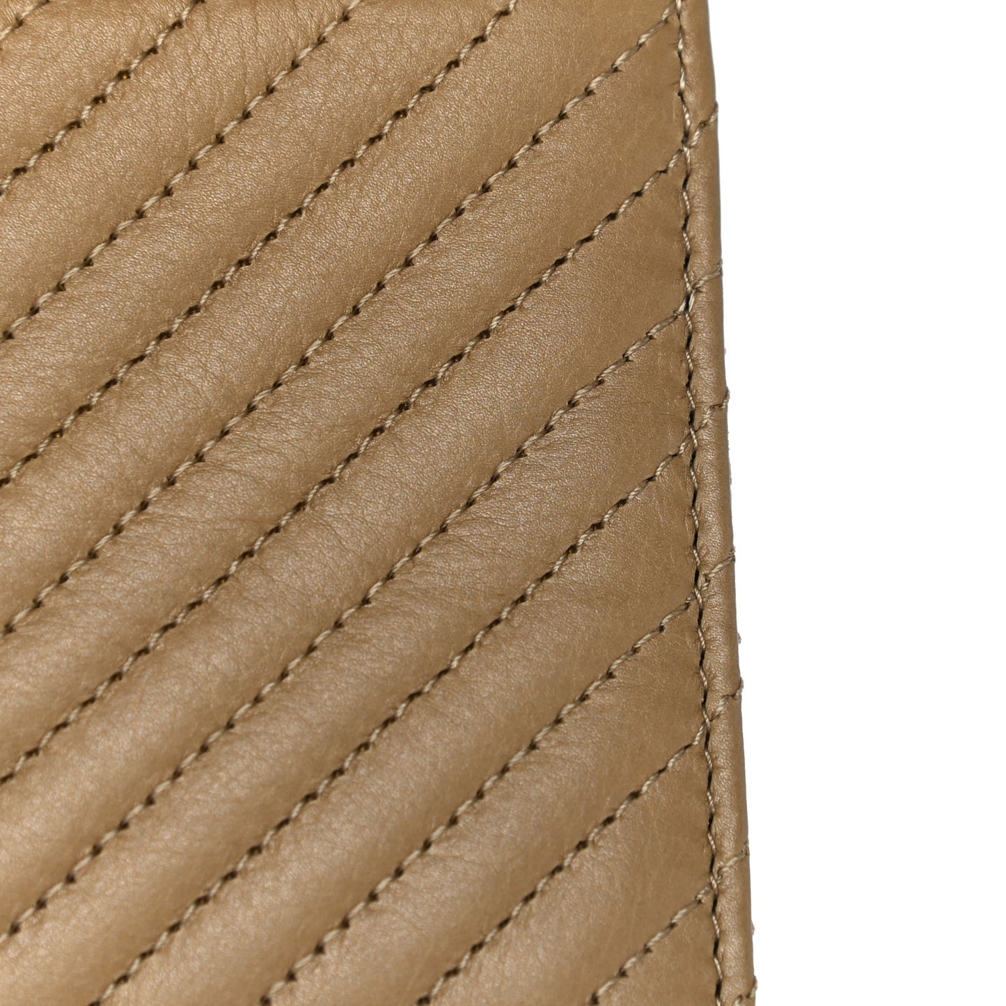 Aged Calfskin Chevron Quilted Flap Card Holder Beige