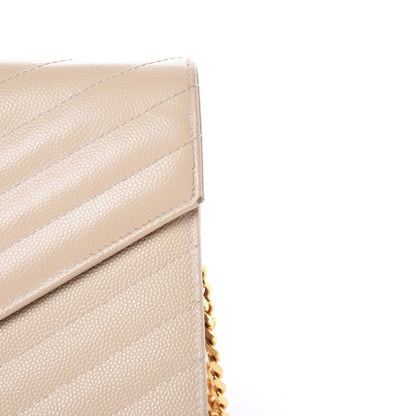 Saint Laurent Grain De Poudre Matelasse Chevron Monogram Chain Wallet Deep Beige 12 of 18