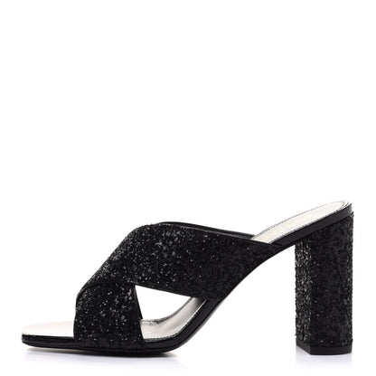 Saint Laurent Glitter LouLou 70 Mule Sandals 39.5 Black 1 of 9