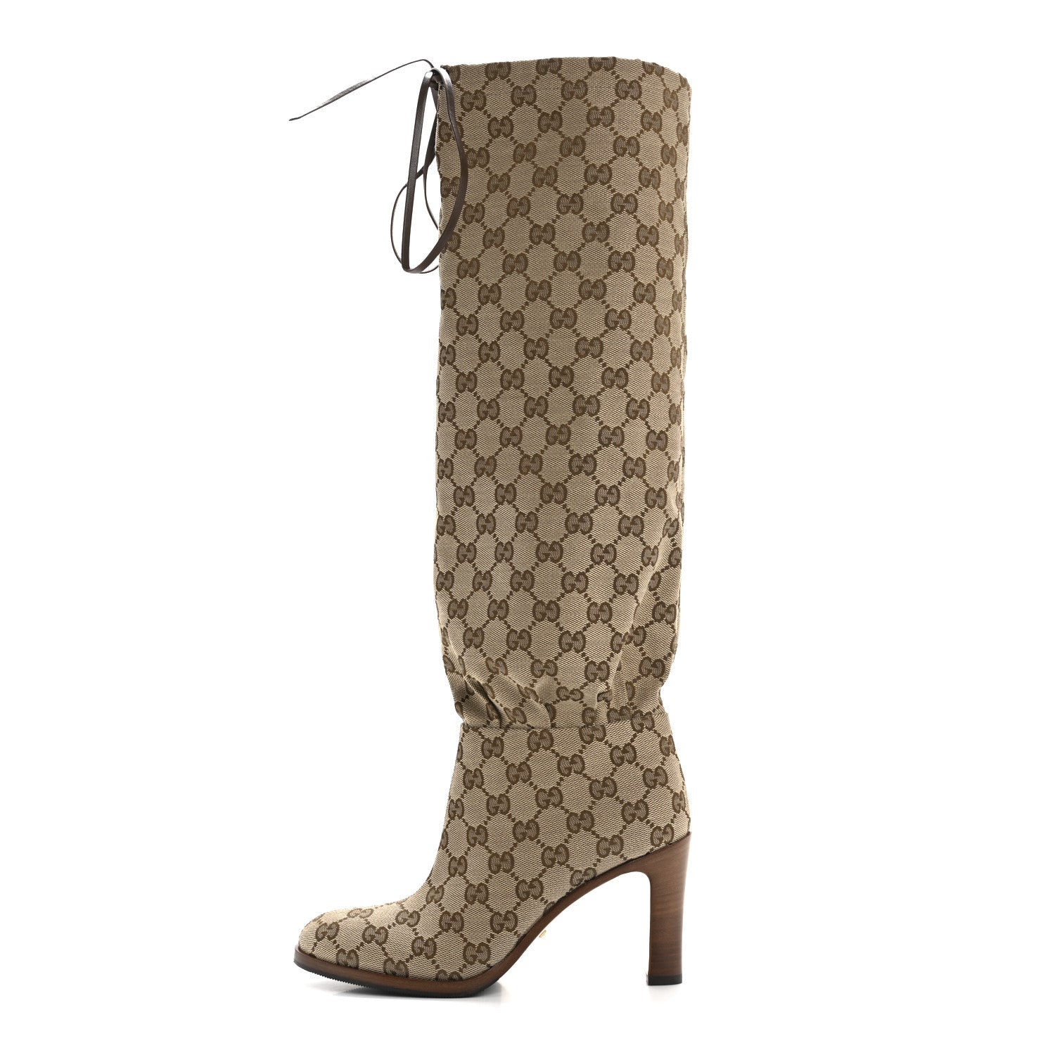 Gucci Monogram Malaga Kid Lisa Mid Heel Boots 36 Beige Ebony 1 of 9