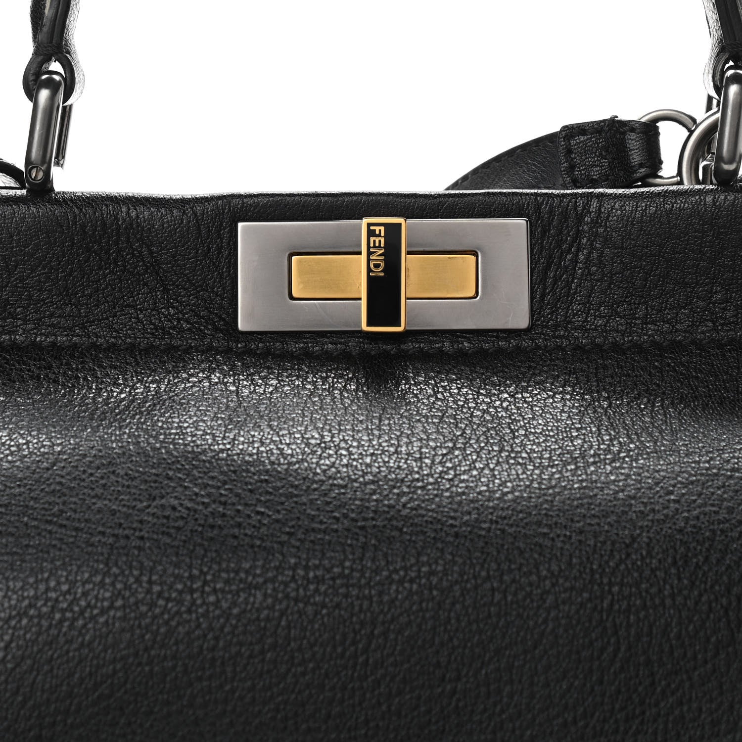 Fendi Goatskin Zucca Medium Peekaboo Iconic Satchel Black Tobacco 10 of 10