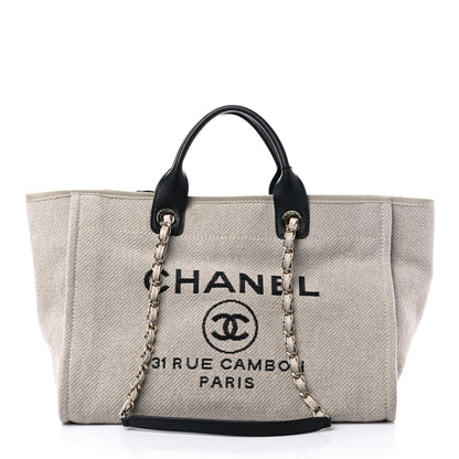 Chanel Mixed Fibers Medium Deauville Tote Beige Black 3 of 12