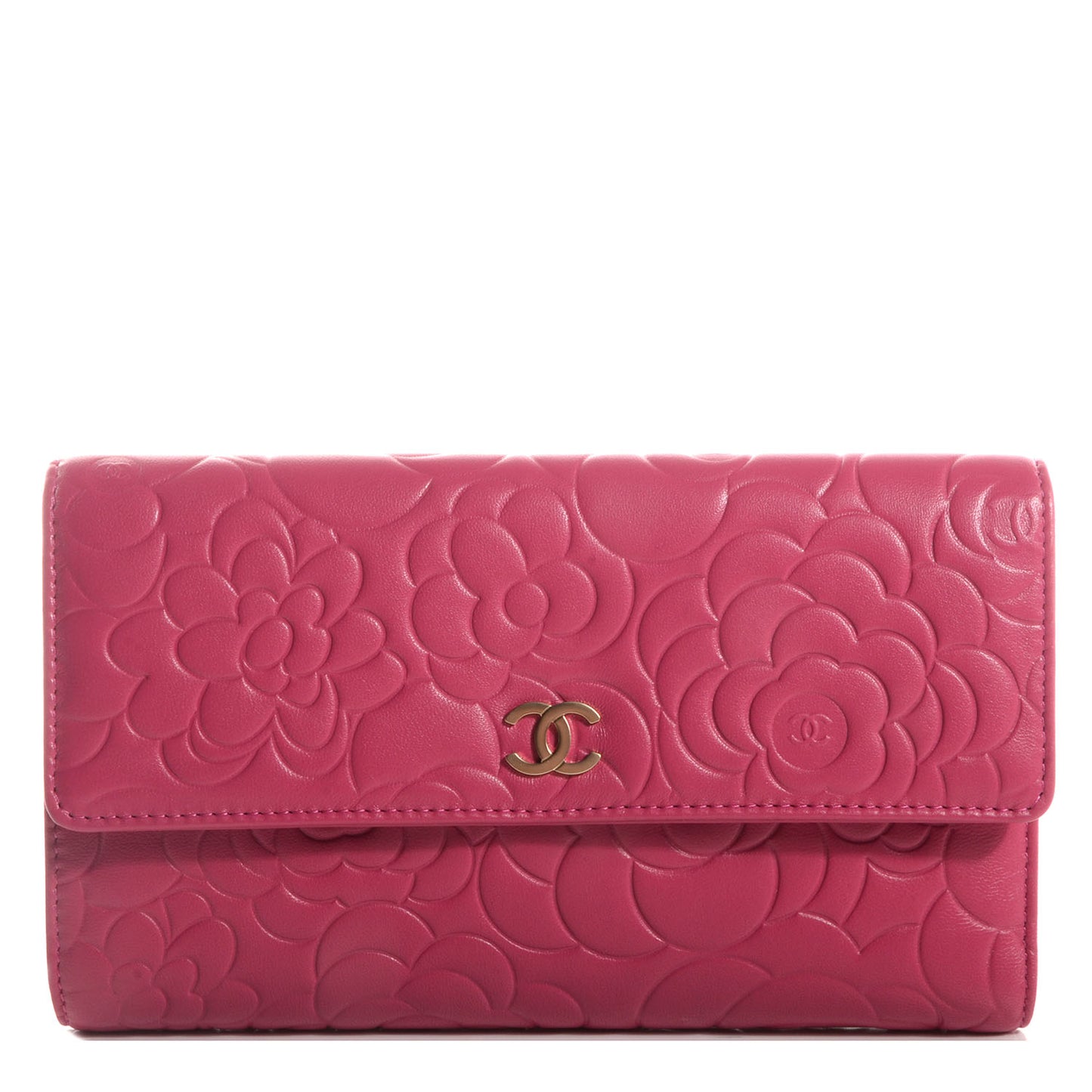 Lambskin Camellia Large Flap Wallet Fuchsia