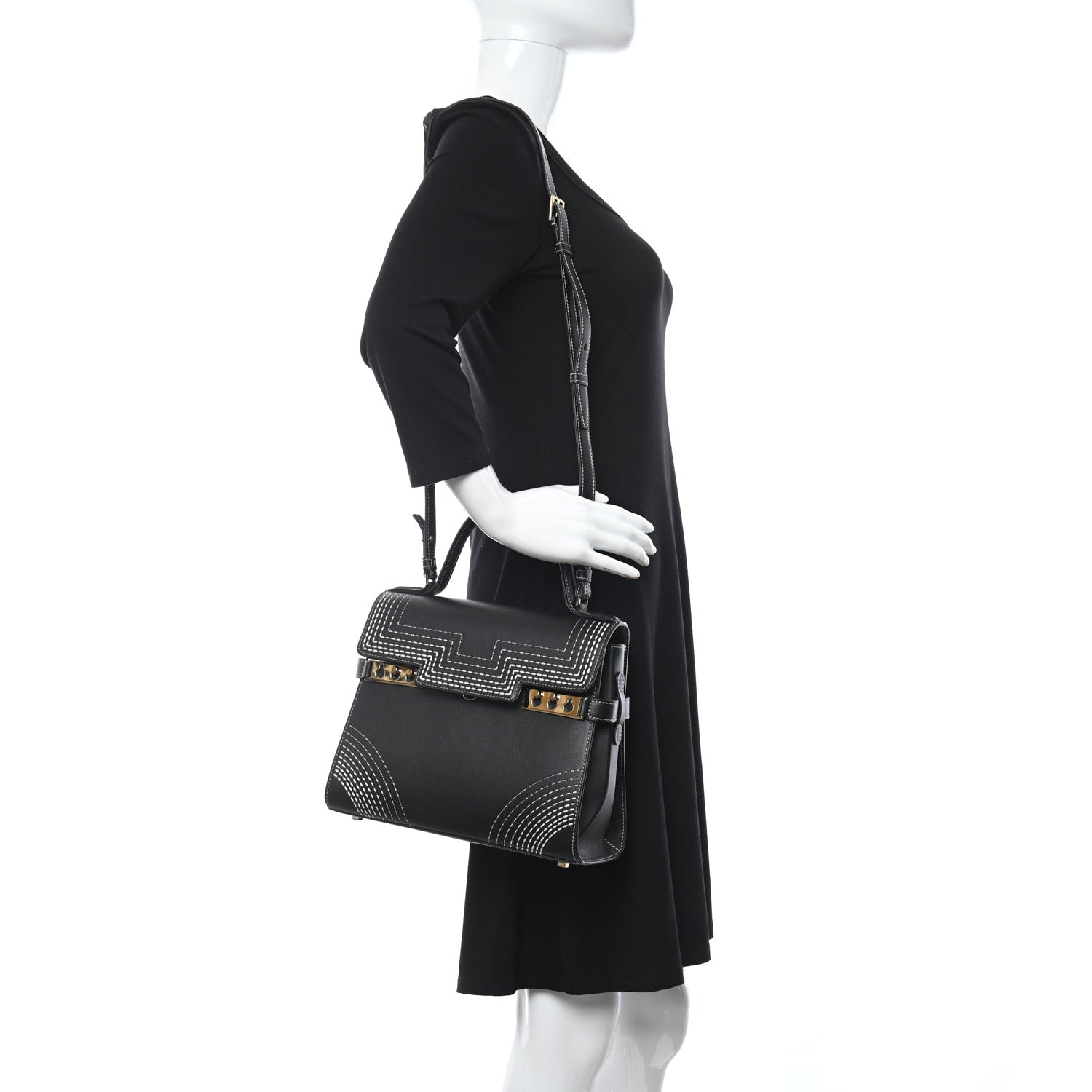 Delvaux Calfskin Stitch MM Tempete Satchel Black 2 of 10