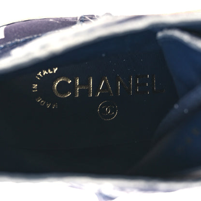 Chanel Suede Calfskin Printed CC 31 Rue Cambon Lace Up Combat Boots 39.5 White Navy 9 of 12